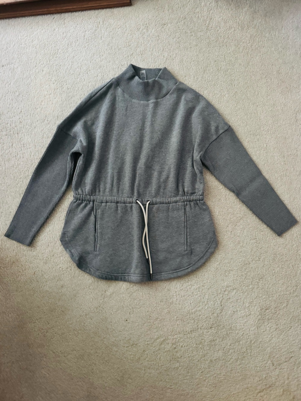Lou & Grey Heather Cotton Pullover Long Sleeve Mock Sweatshirt Drawstring Pocket